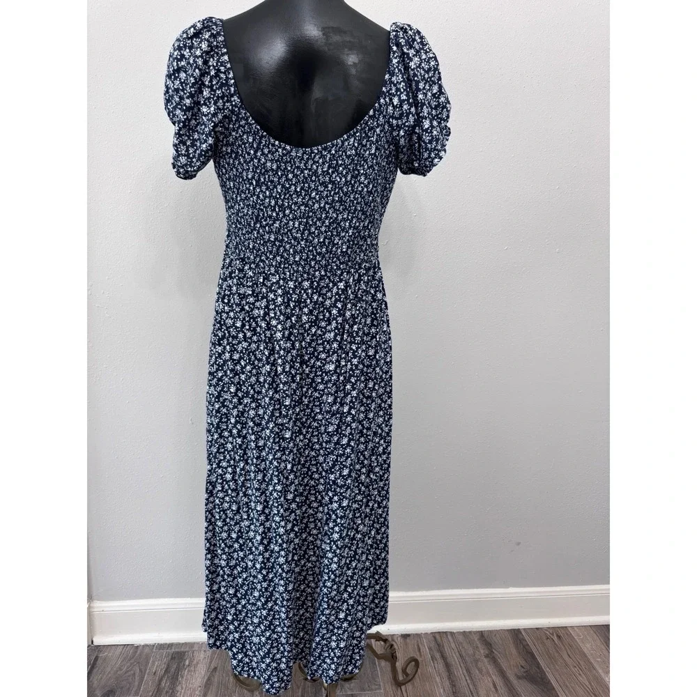 Hollister Puffed Sleeve Midi Dress‎ Milkmaid Babydoll Women's L Smocked Coquette